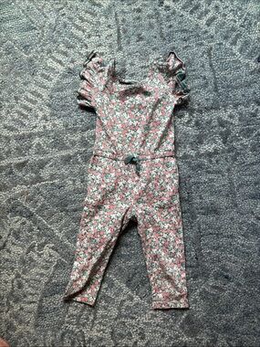 Tea Collection Pink & Green Floral Ruffle Romper